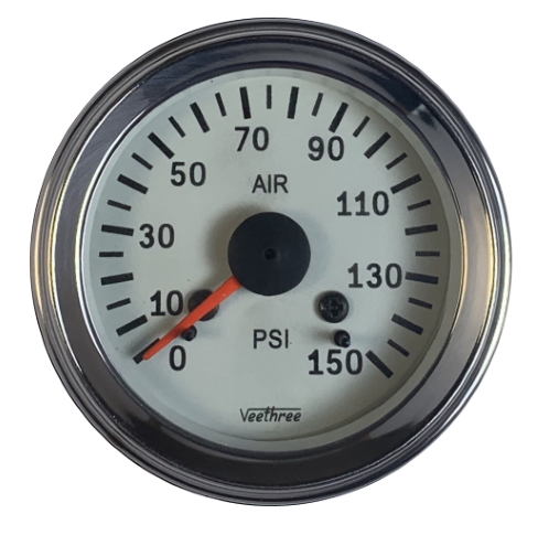 Veethree Mechanical Air Pressure Gauge 150PSI, Chrome Bezel/White dial/Red Pointer