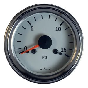 Chrome/White with Sender Veethree Oil Pressure Gauge Electrical 150PSI 