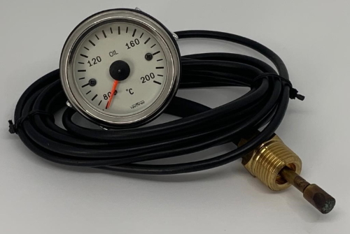 Chrome/White Veethree Oil Temperature Gauge Electrical with Sender 