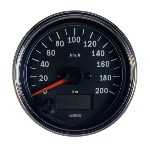 Veethree Speedometer 200KM Chrome bezel/Black dial/Red pointer