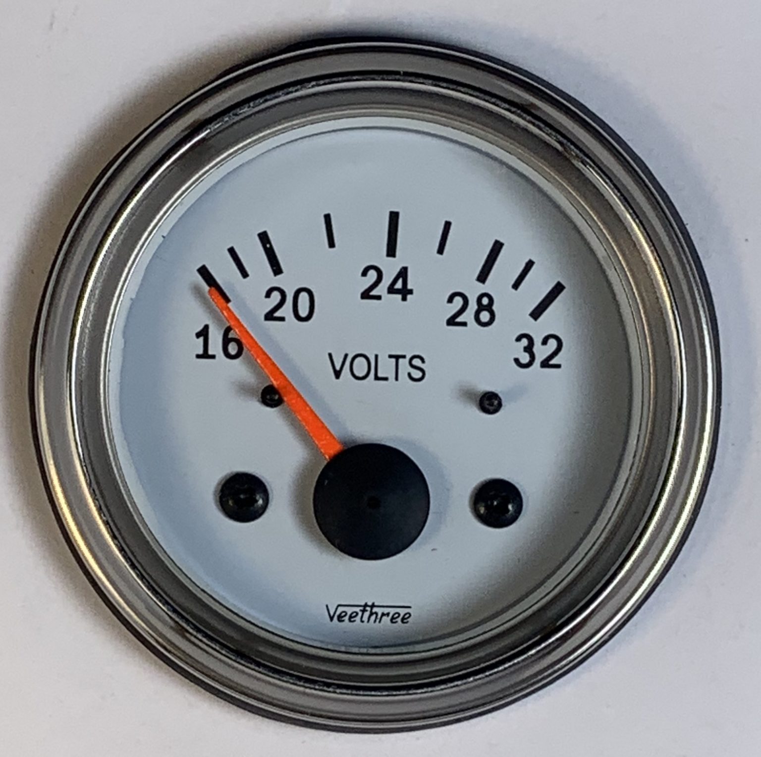 Voltmeter (White dial/Chrome bezel) 8V16V Veethree