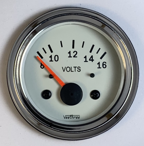Voltmeter (White dial/Chrome bezel) 8V16V Veethree