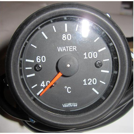 Water Temperature Gauge (Black dial/Black bezel) 6 feet capillary